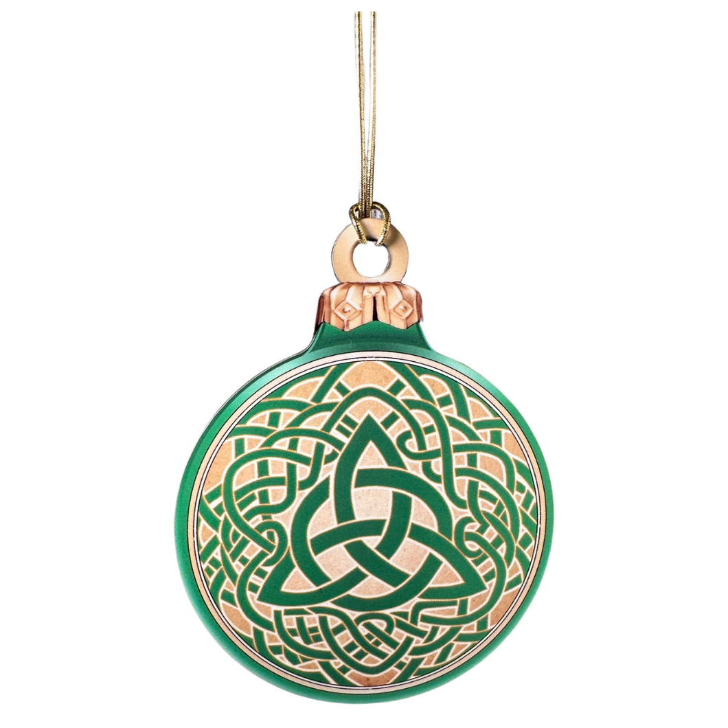 Green Celtic Triangle Knot Flat Ball Ornament