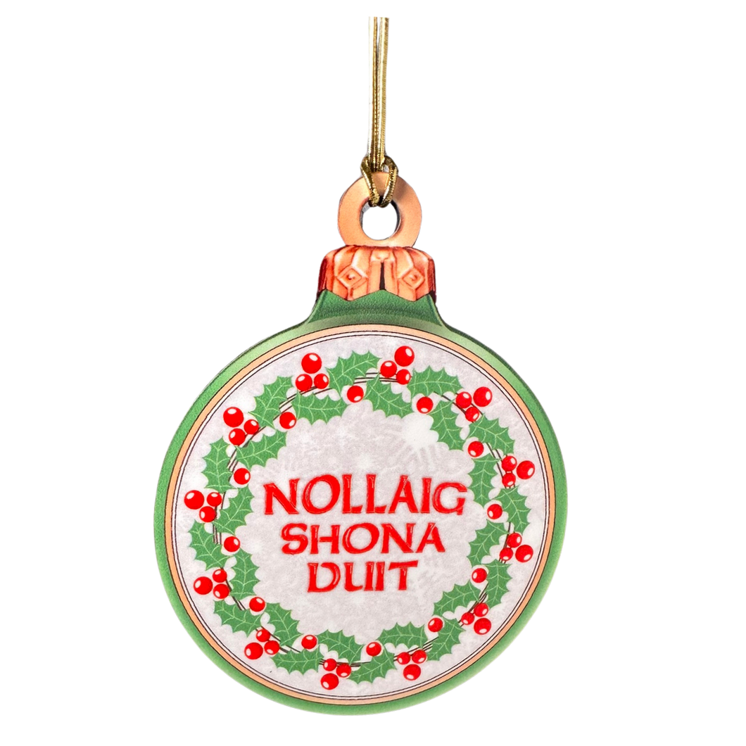 Nollaig Shona Duit Wreath Flat Ball Ornament
