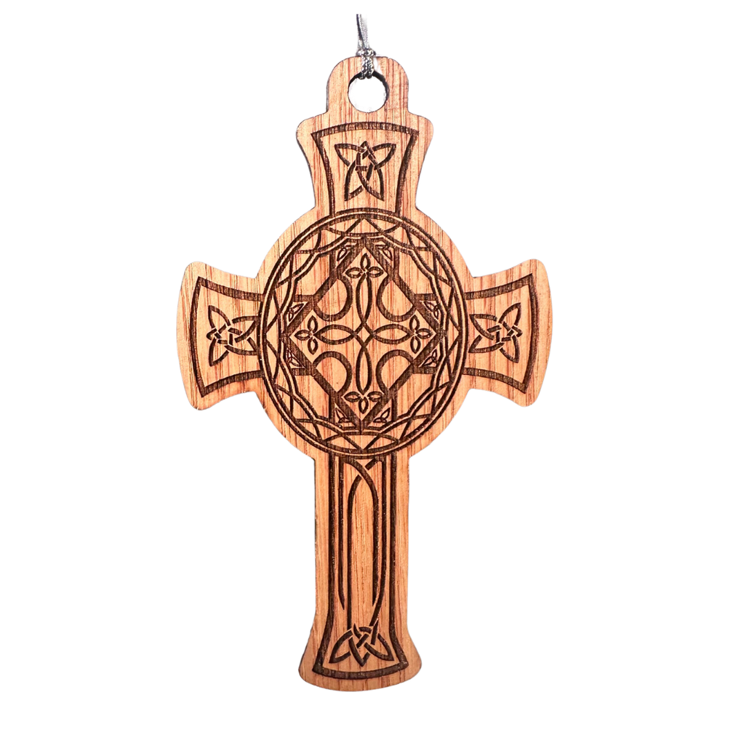 Celtic Oval Cross Wooden Ornament