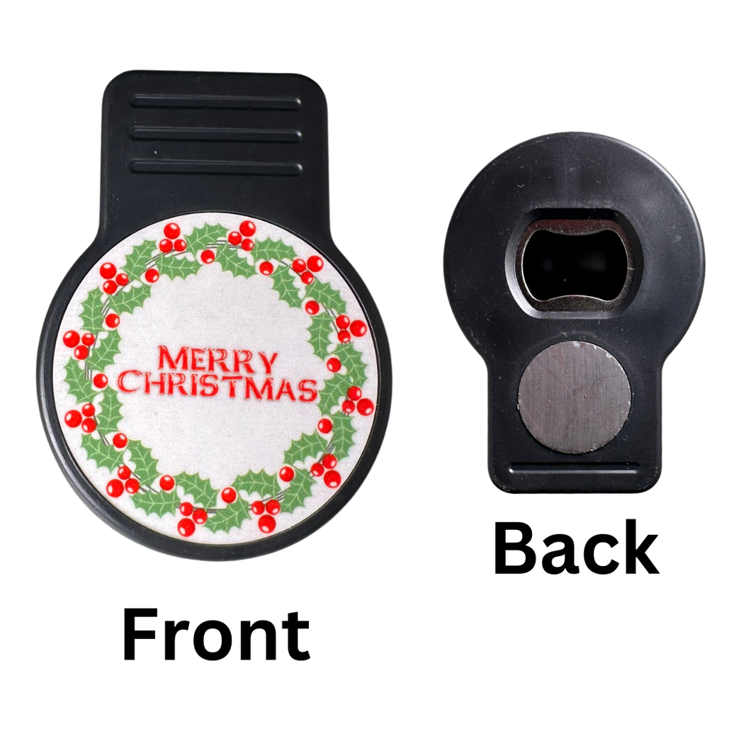 Merry Christmas Wreath Bottle Opener
