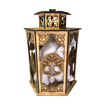 Load image into Gallery viewer, Celtic Wooden Lantern with Lighted Angel Statue
