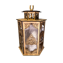 Load image into Gallery viewer, Celtic Wooden Lantern with Lighted Angel Statue
