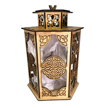 Load image into Gallery viewer, Celtic Wooden Lantern with Lighted Angel Statue
