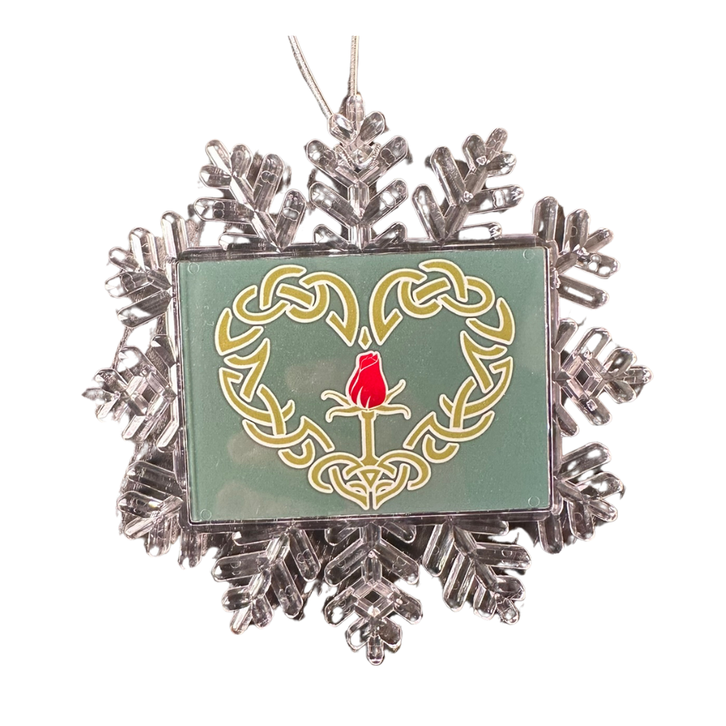 Rose within Celtic Knot Heart Large Snowflake Ornament