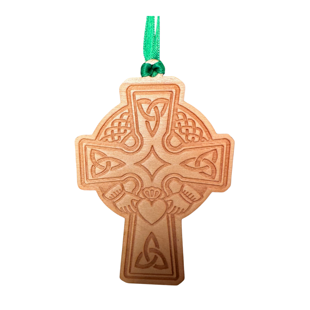 Celtic Cross with Claddagh Wooden Ornament