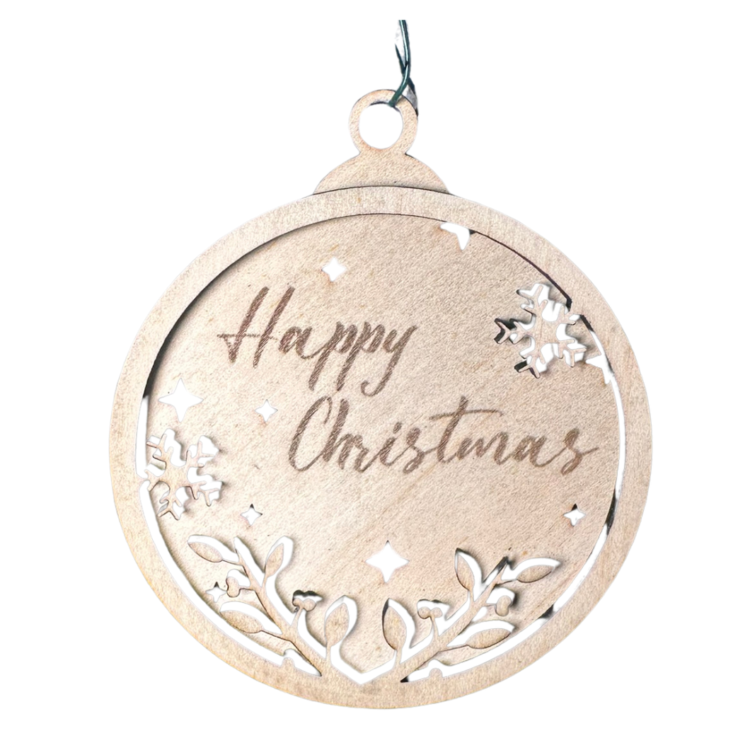Happy Christmas Wreath Wooden Ornament
