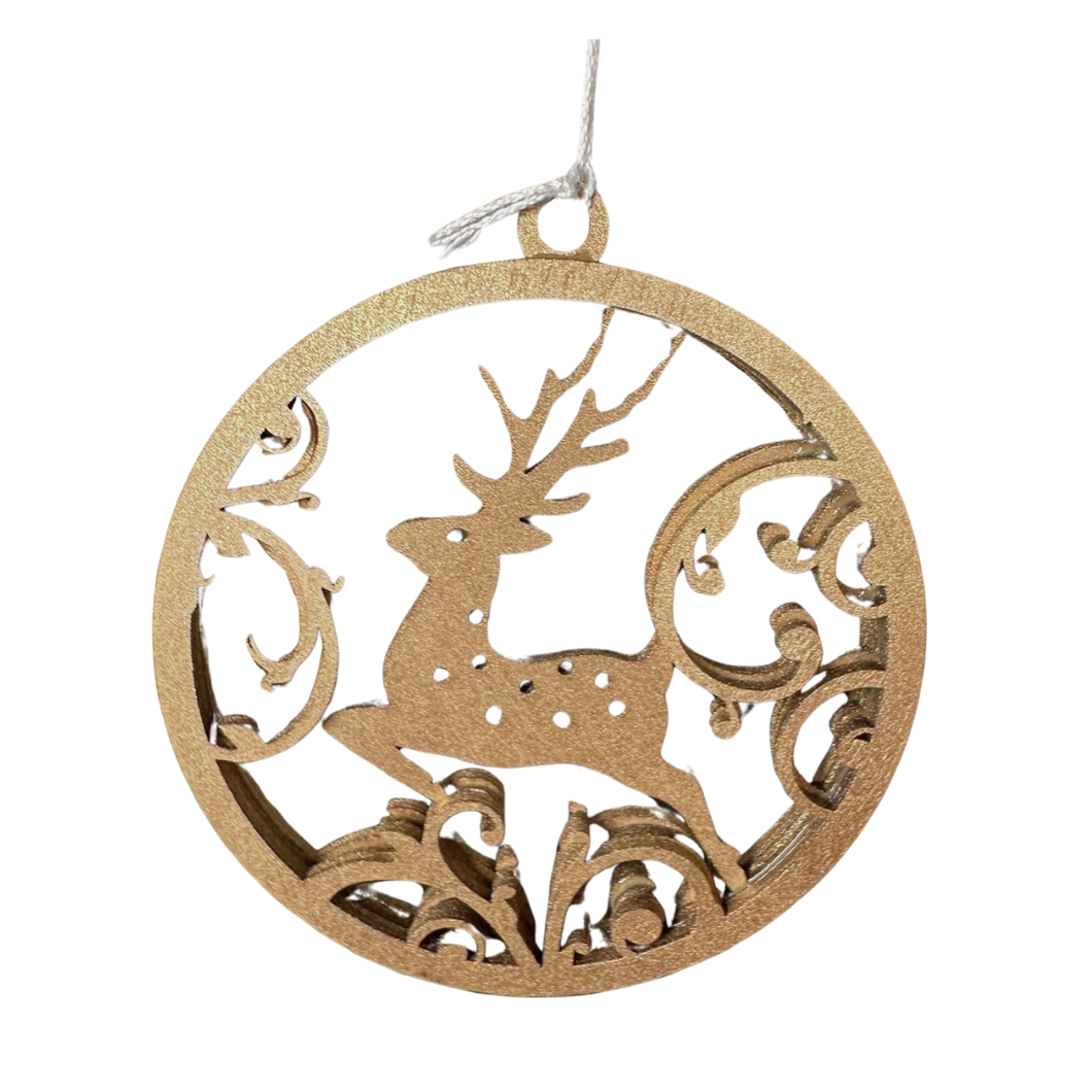 Prancing Reindeer Wooden Ornament