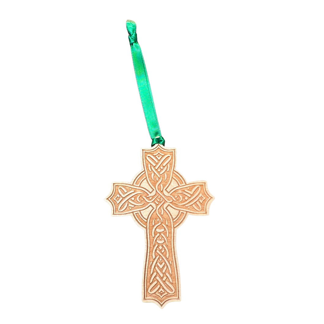 Celtic Cross with Circle Knot Wooden Ornament
